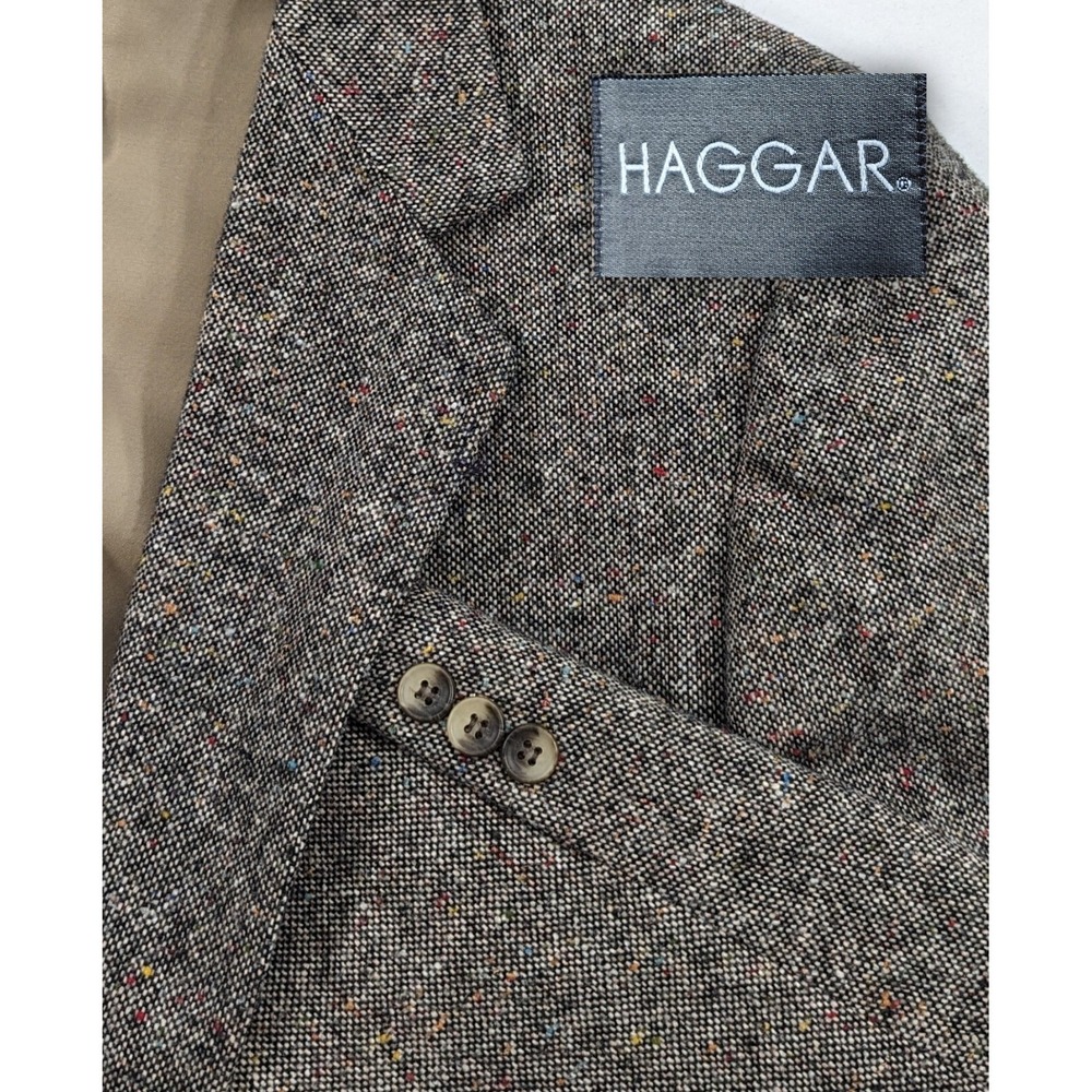 Haggar Tweed Wool Blazer Suit Jacket Confetti Nailhead Wool About 42R 44" Chest